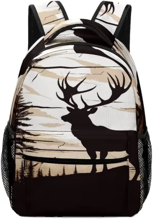 Small Backpacks Personalized Wild Elk Silhouette Printing Travel Bag Lightweight Travel Backpack For Women Men