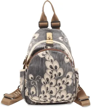 Small Backpacks Purse for Women Mini Waterproof Colorful Print Backpack Leisure Travel Bags (Blue feather)