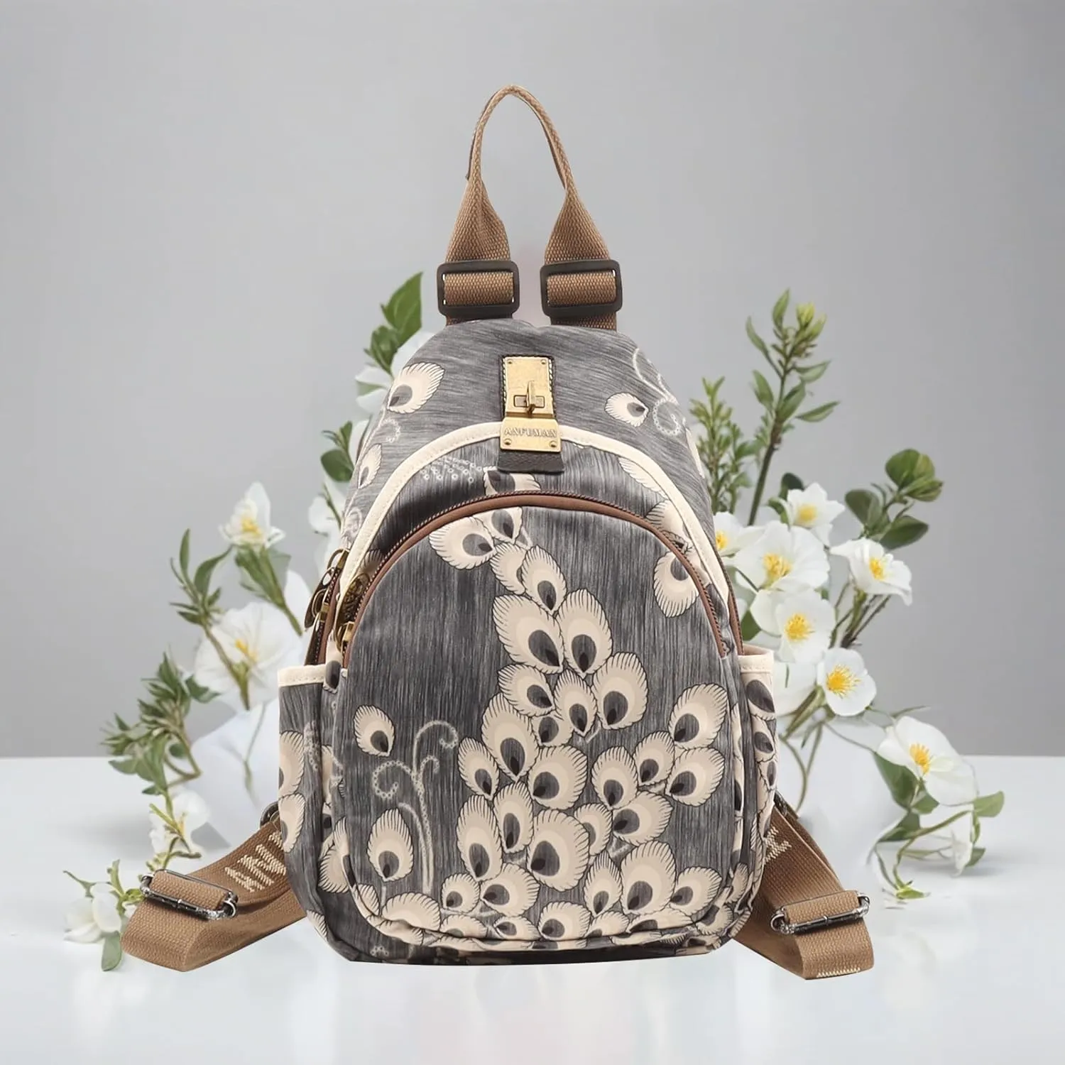 Small Backpacks Purse for Women Mini Waterproof Colorful Print Backpack Leisure Travel Bags (Blue feather)
