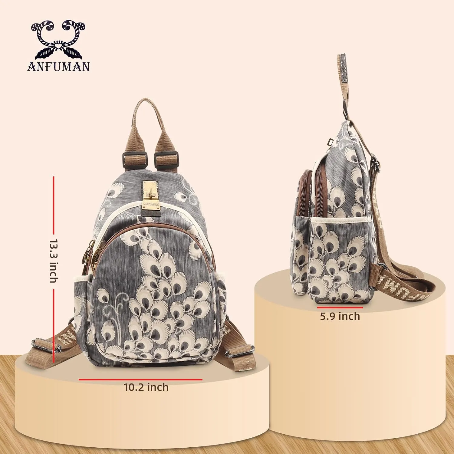 Small Backpacks Purse for Women Mini Waterproof Colorful Print Backpack Leisure Travel Bags (Blue feather)