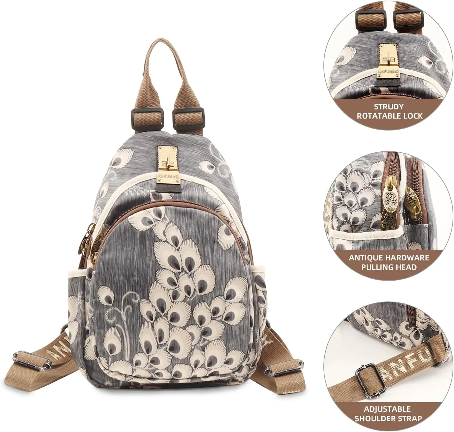 Small Backpacks Purse for Women Mini Waterproof Colorful Print Backpack Leisure Travel Bags (Blue feather)