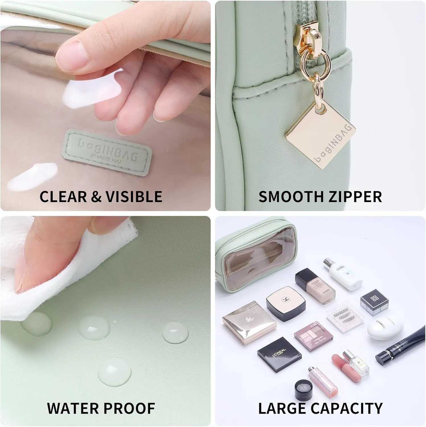 Small Makeup Bag for Purse,Clear Cosmetic Bag for Travel, Organizer Bag for Accessories Green