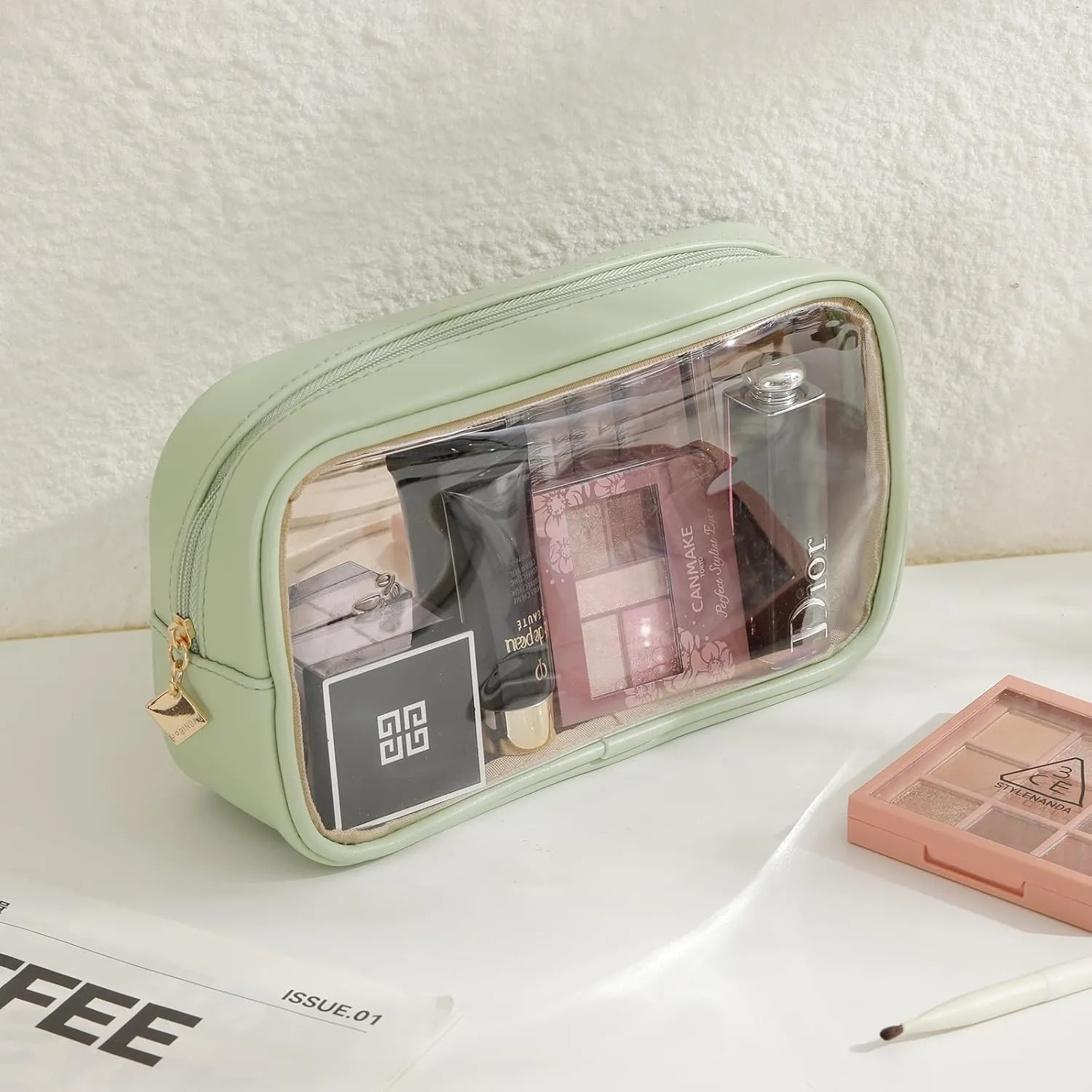 Small Makeup Bag for Purse,Clear Cosmetic Bag for Travel, Organizer Bag for Accessories Green