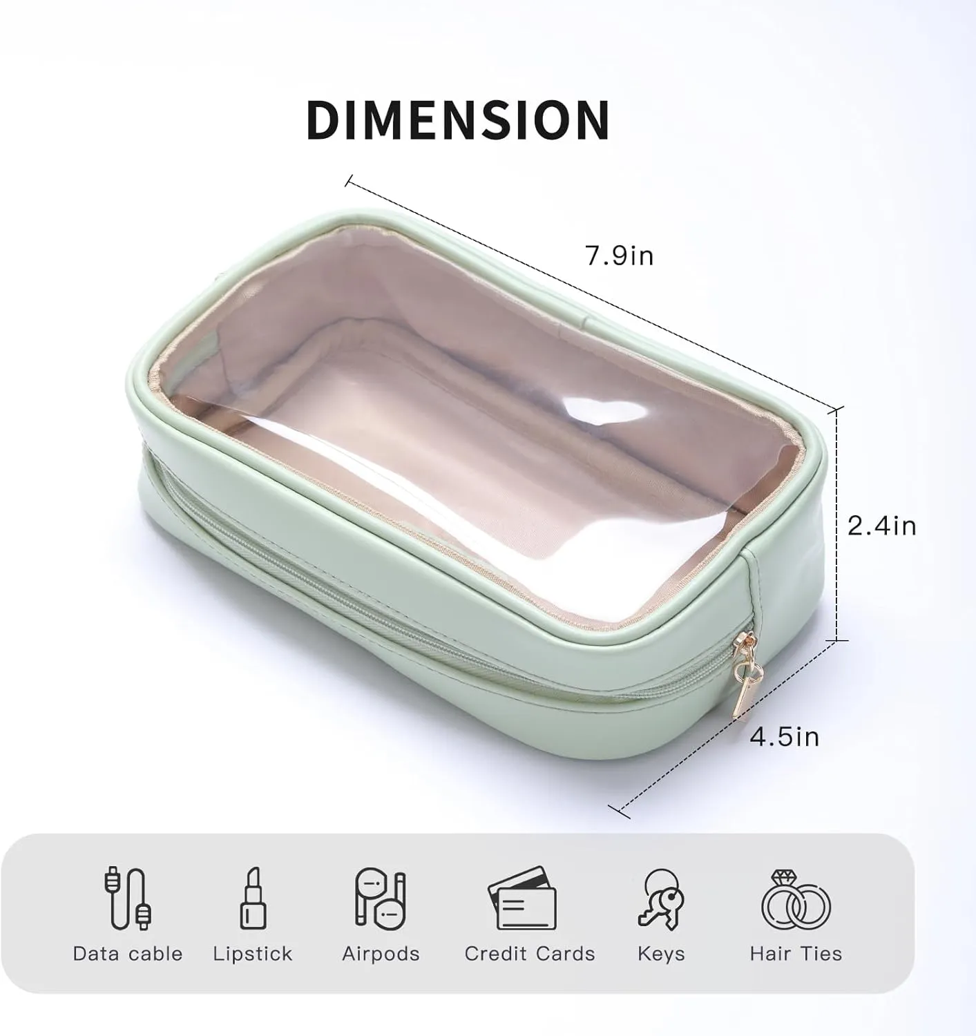 Small Makeup Bag for Purse,Clear Cosmetic Bag for Travel, Organizer Bag for Accessories Green
