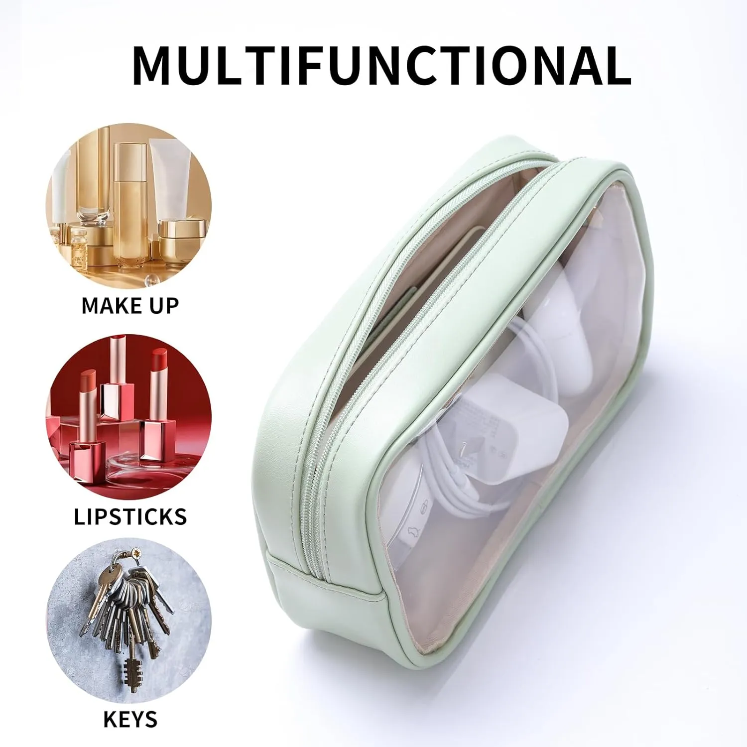 Small Makeup Bag for Purse,Clear Cosmetic Bag for Travel, Organizer Bag for Accessories Green