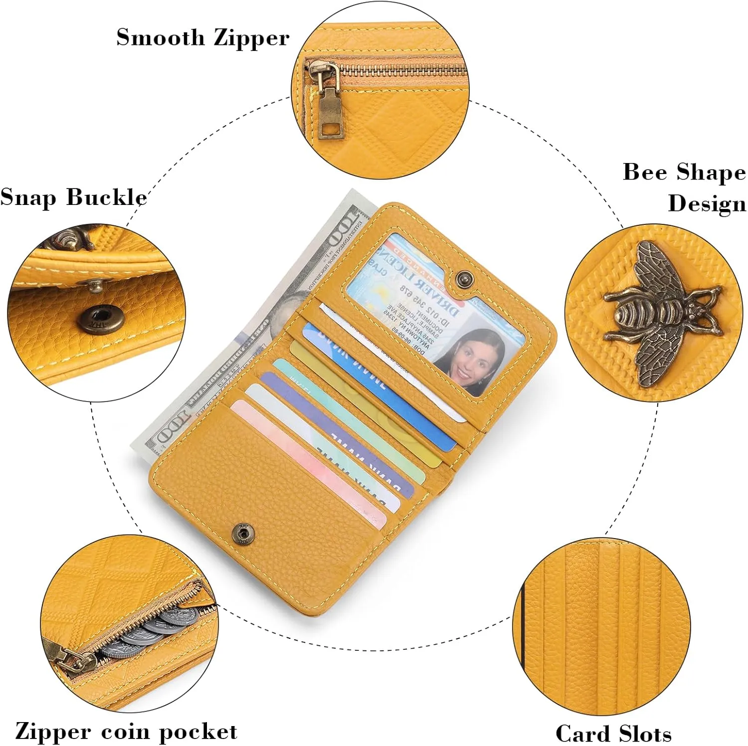 Small Wallet Women Compact RFID Blocking Credit Card Holder Bifold Genuine Leather Wallets with Zipper Coin Pocket