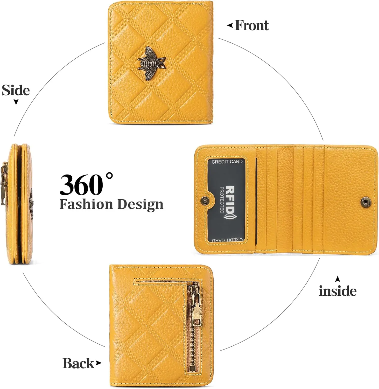 Small Wallet Women Compact RFID Blocking Credit Card Holder Bifold Genuine Leather Wallets with Zipper Coin Pocket