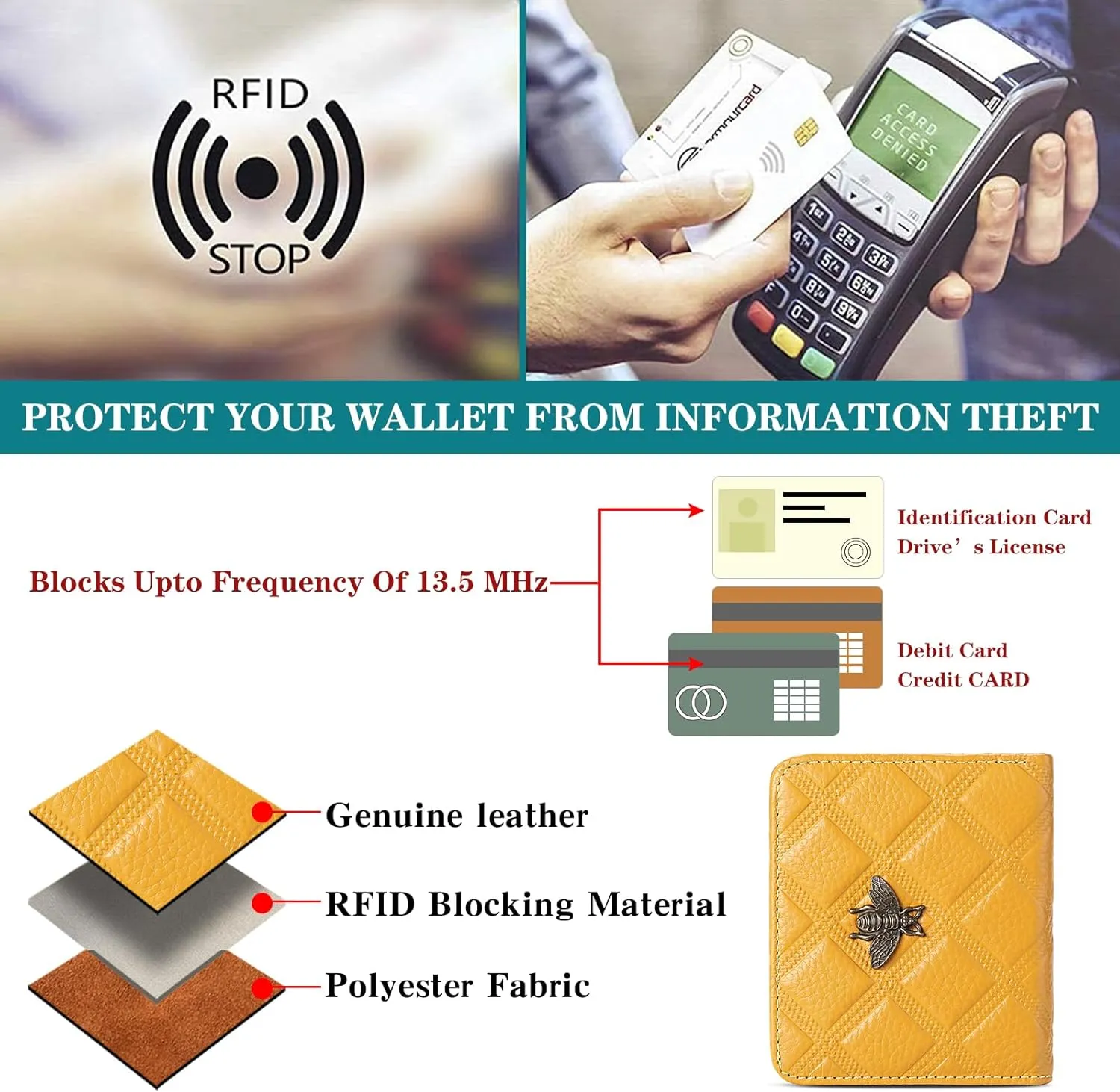 Small Wallet Women Compact RFID Blocking Credit Card Holder Bifold Genuine Leather Wallets with Zipper Coin Pocket
