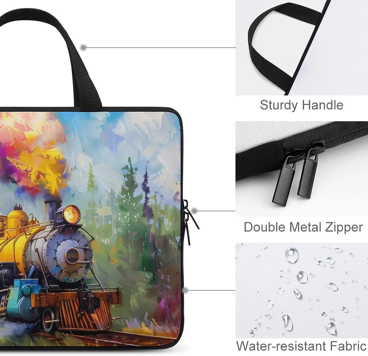 Smoke Steam Train Painting Laptop Sleeve Bag Printed Protective Laptop Case Briefcase Handbag for 10/12/13/15/17 Inch