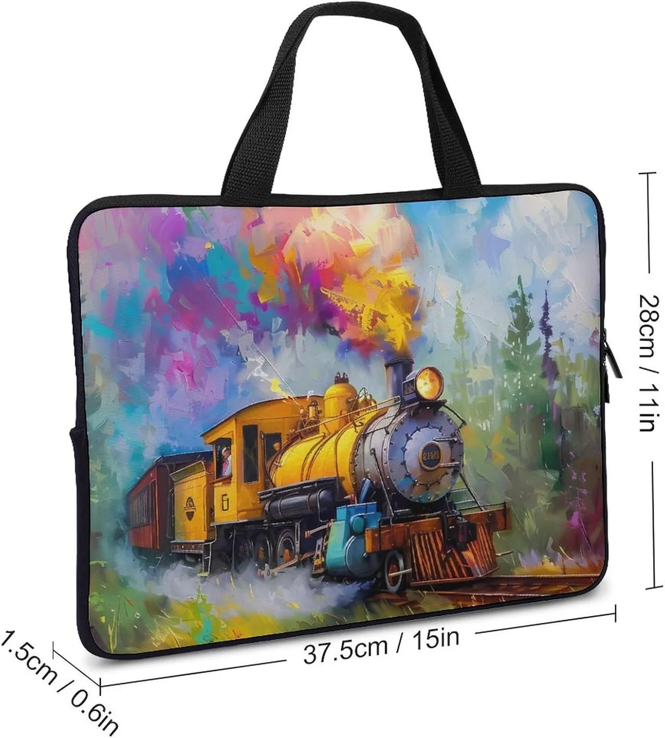 Smoke Steam Train Painting Laptop Sleeve Bag Printed Protective Laptop Case Briefcase Handbag for 10/12/13/15/17 Inch