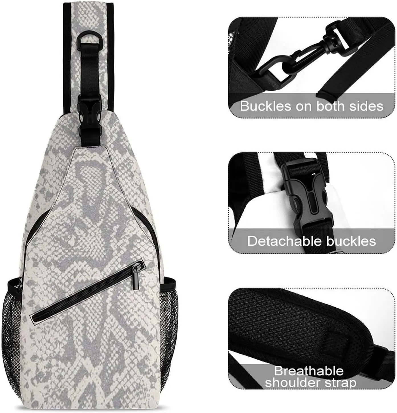 Snakeskin Print Sling Backpack Mans Woman Crossbody Backpack Chest Bag Running Daypack Hiking Bag Casual Daypacks Leisure Backpacks