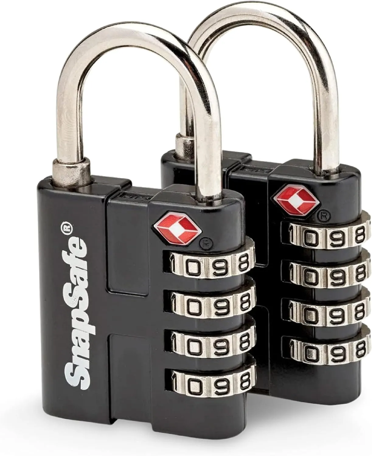 SnapSafe TSA Approved PadLocks 2 Pack, 76020 - All Metal 4 Digit Combination Locks with a Thick Shackle, Inspection Indicator, & Easy to Read Dials-Travel Lock for Hard Case Luggage/Gun Case/Backpacks