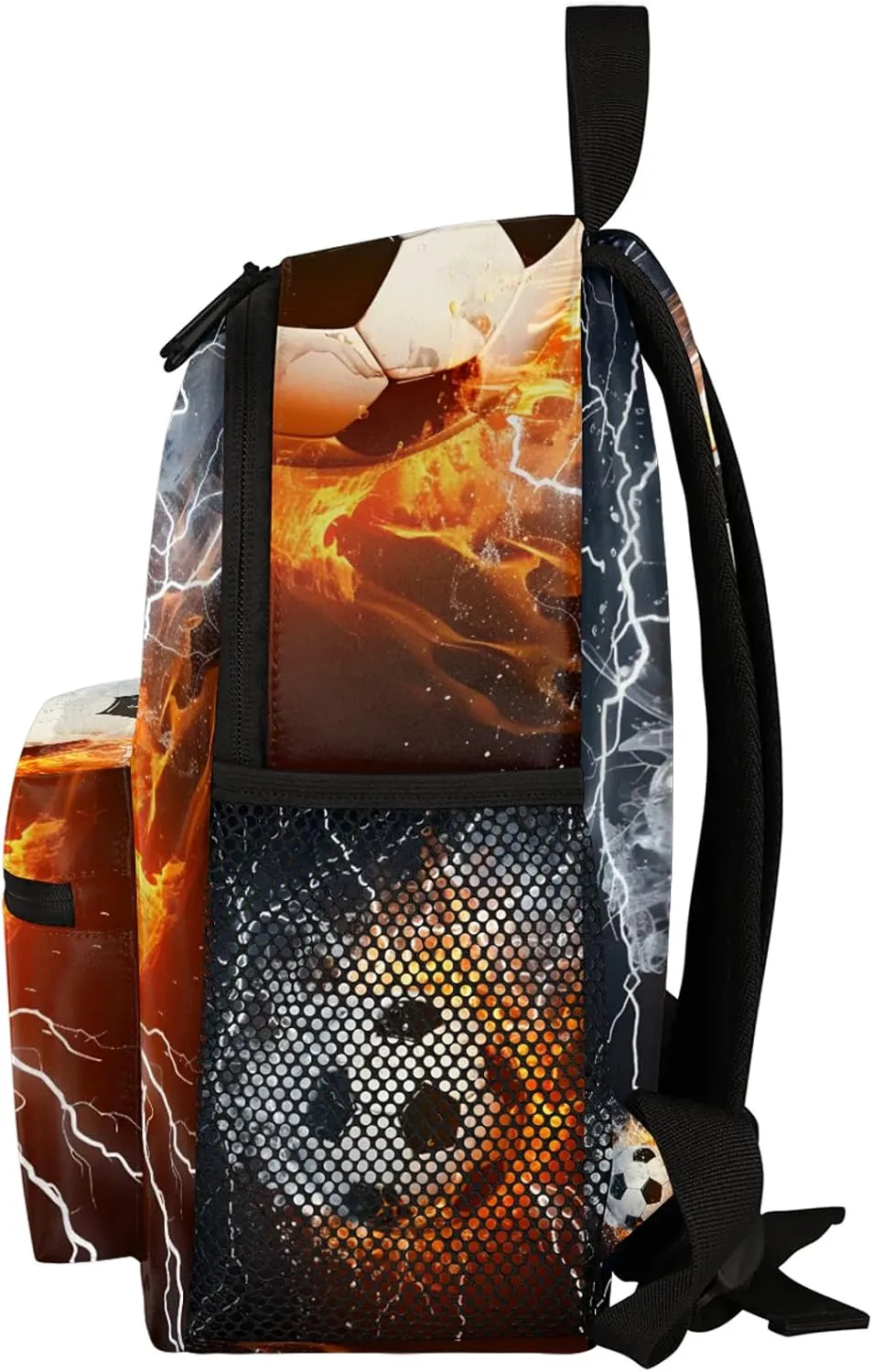 Soccer Ball Fire Water Personalized Backpack Bag with Name Lightweight Custom Shoulder Bags Waterproof Casual Backpacks Travel Laptop Bag for Work Picnic 12in