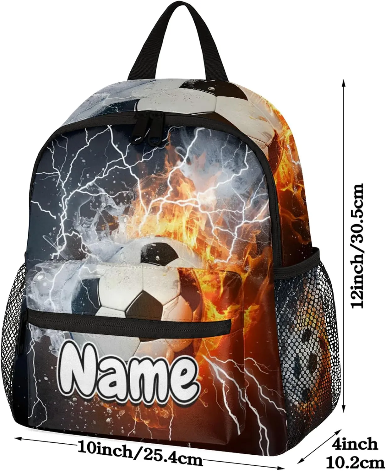Soccer Ball Fire Water Personalized Backpack Bag with Name Lightweight Custom Shoulder Bags Waterproof Casual Backpacks Travel Laptop Bag for Work Picnic 12in