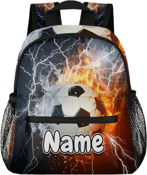 Soccer Ball Fire Water Personalized Backpack Bag with Name Lightweight Custom Shoulder Bags Waterproof Casual Backpacks Travel Laptop Bag for Work Picnic 12in