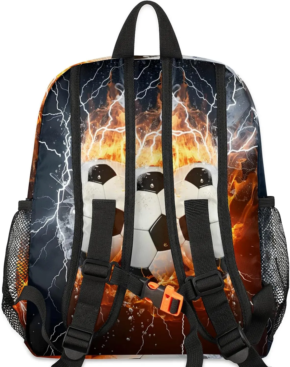 Soccer Ball Fire Water Personalized Backpack Bag with Name Lightweight Custom Shoulder Bags Waterproof Casual Backpacks Travel Laptop Bag for Work Picnic 12in
