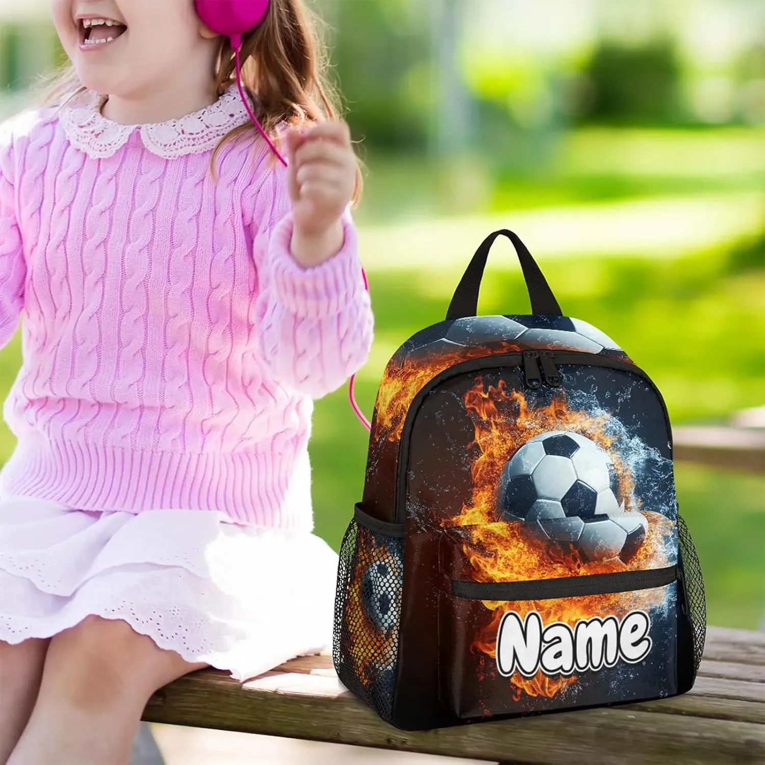 Soccer Personalized Backpack Bag with Name Lightweight Custom Shoulder Bags Waterproof Casual Backpacks Travel Laptop Bag for Work Picnic 12in