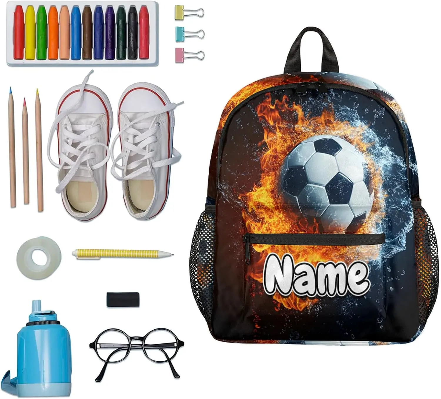 Soccer Personalized Backpack Bag with Name Lightweight Custom Shoulder Bags Waterproof Casual Backpacks Travel Laptop Bag for Work Picnic 12in