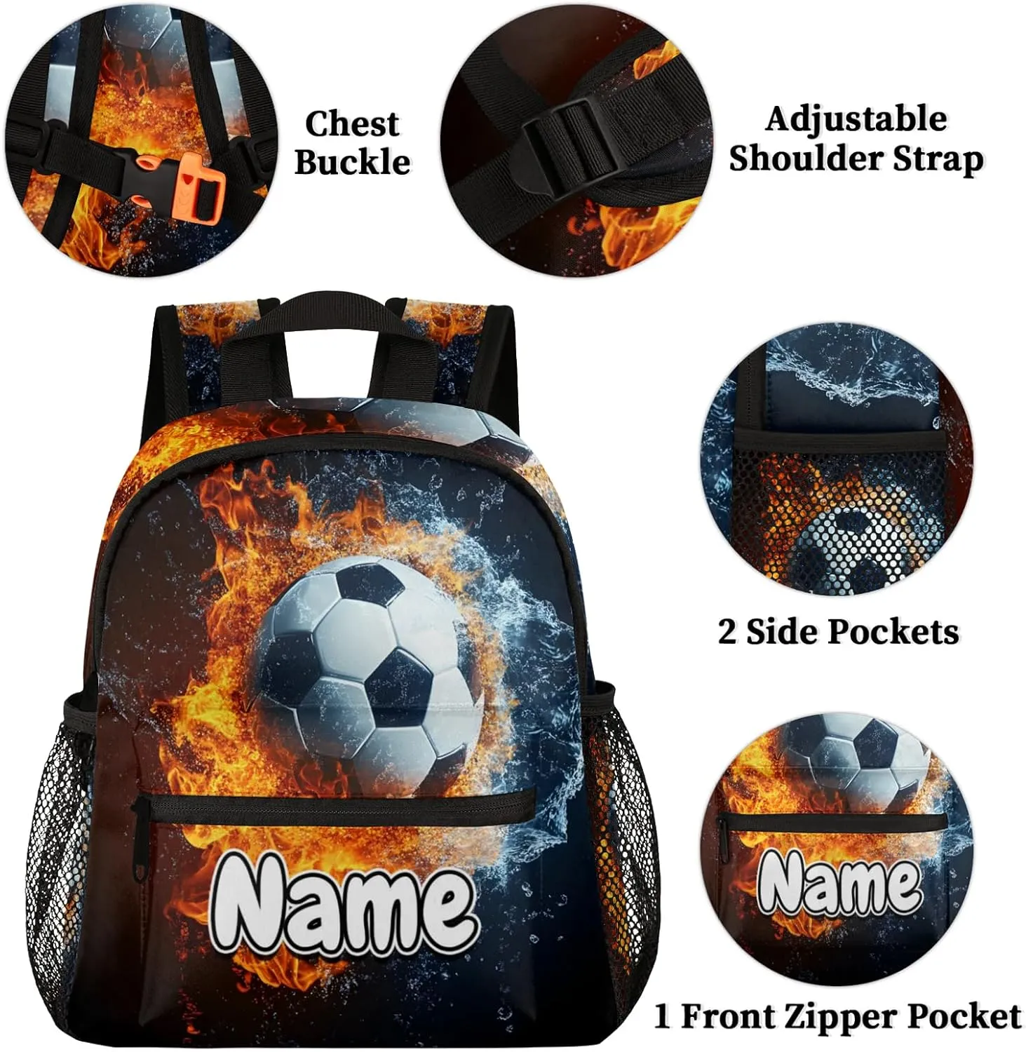 Soccer Personalized Backpack Bag with Name Lightweight Custom Shoulder Bags Waterproof Casual Backpacks Travel Laptop Bag for Work Picnic 12in