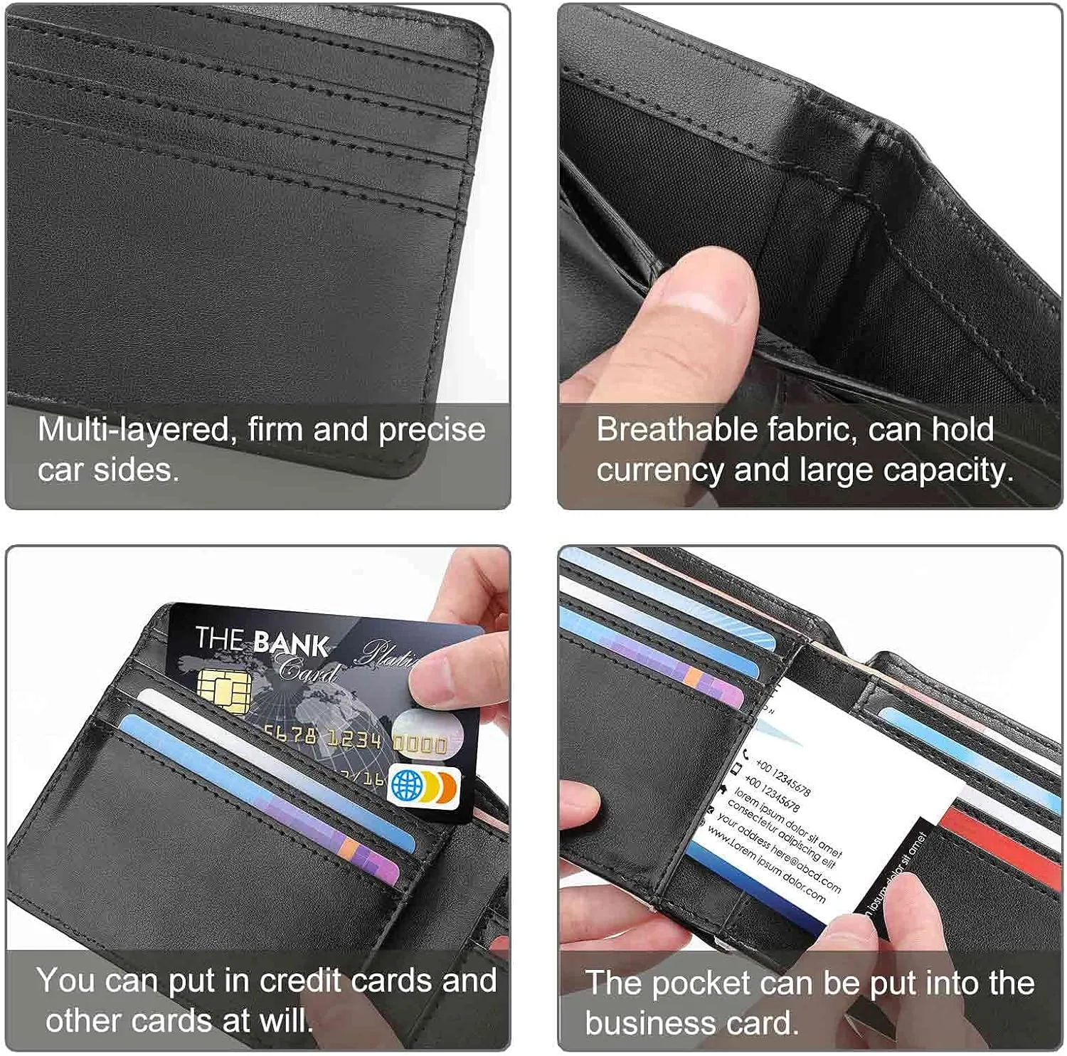 Soft PU Leather Bifold Wallet, Coin Purse Credit Pass Case, Durable Card-Holder Slim Billfold for Men Woman Money Storage