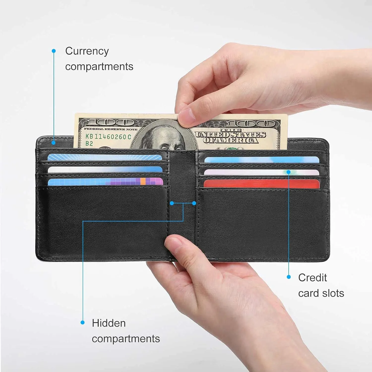 Soft PU Leather Bifold Wallet, Coin Purse Credit Pass Case, Durable Card-Holder Slim Billfold for Men Woman Money Storage
