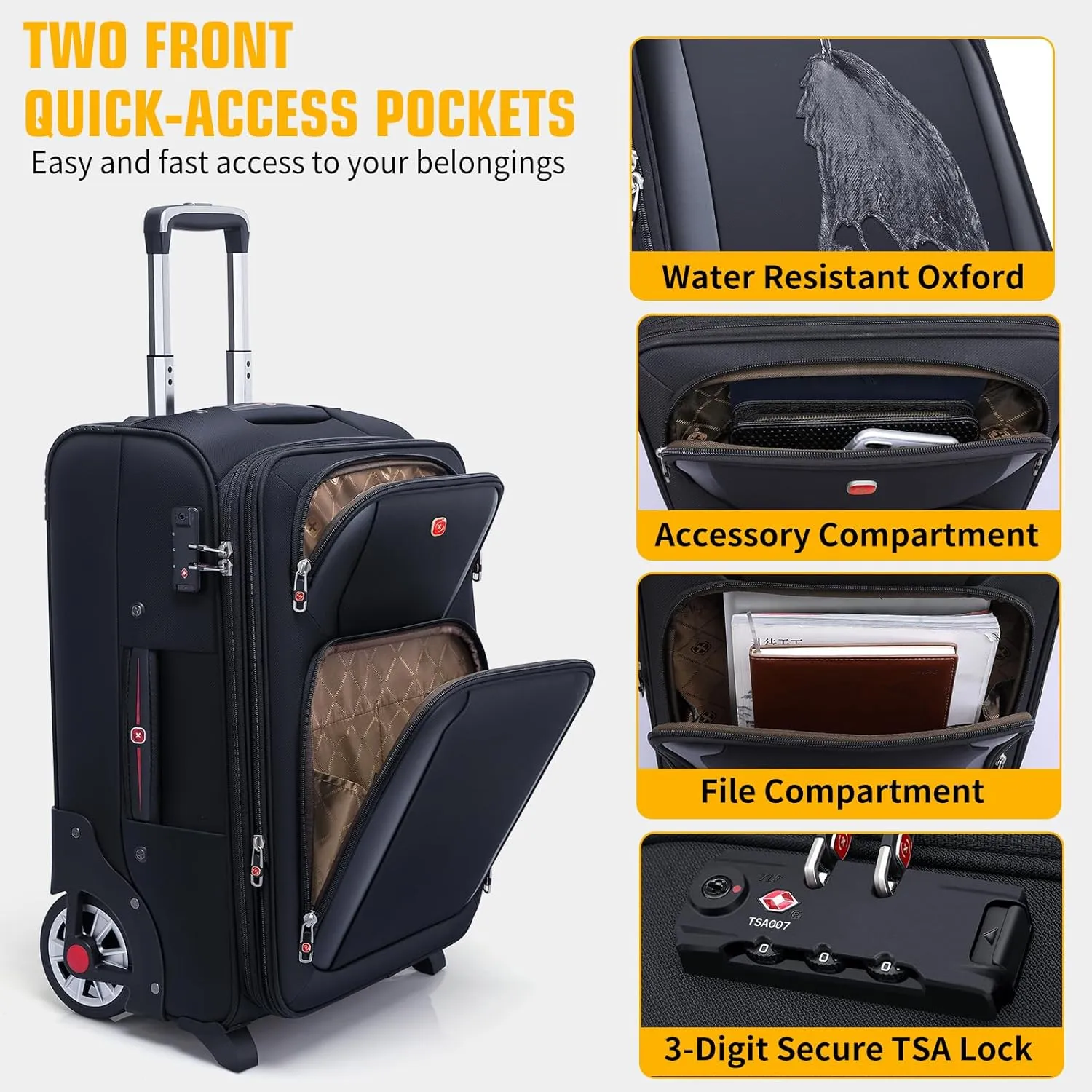 Softside Expandable Luggage with Large Spinner Wheels Checked-Luggage Suicase (Black, 25-Inch)