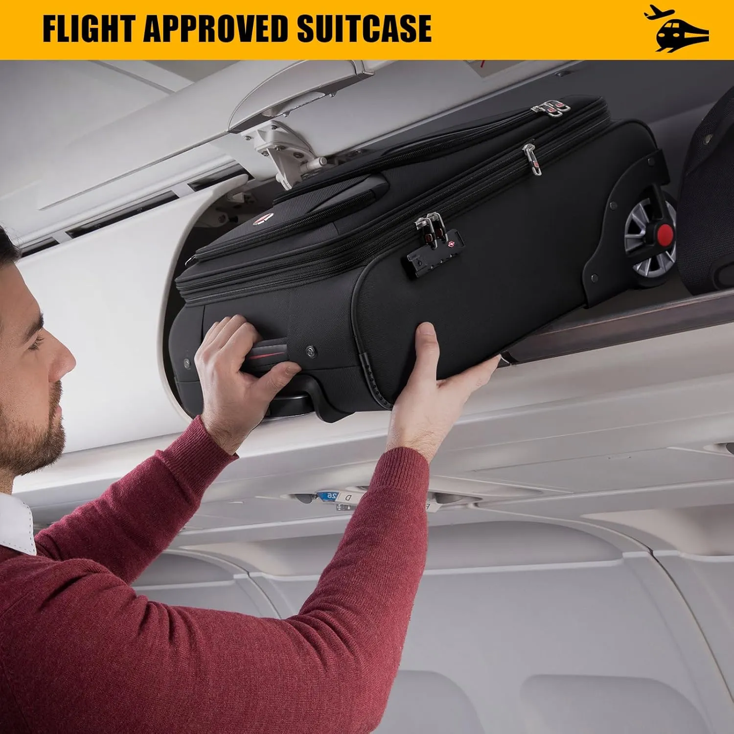 Softside Expandable Luggage with Large Spinner Wheels Checked-Luggage Suicase (Black, 25-Inch)