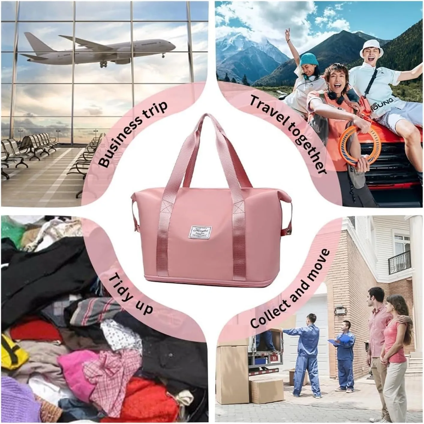 SOYON Large Capacity Travel Bag,Double Layer Wet Separation Travelling Bag,Collapsible Waterproof Large Capacity Travel Handbag For Outdoor(Cherry Blossom Pink)
