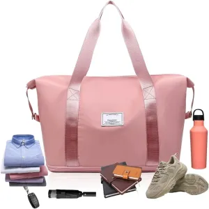 SOYON Large Capacity Travel Bag,Double Layer Wet Separation Travelling Bag,Collapsible Waterproof Large Capacity Travel Handbag For Outdoor(Cherry Blossom Pink)