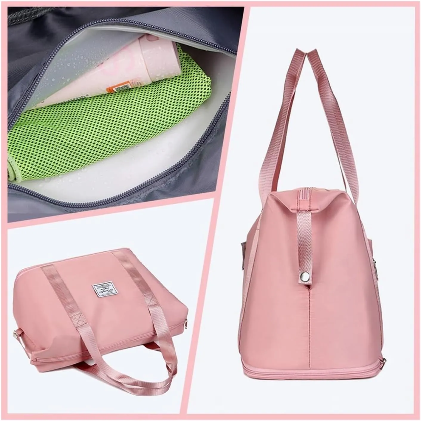 SOYON Large Capacity Travel Bag,Double Layer Wet Separation Travelling Bag,Collapsible Waterproof Large Capacity Travel Handbag For Outdoor(Cherry Blossom Pink)