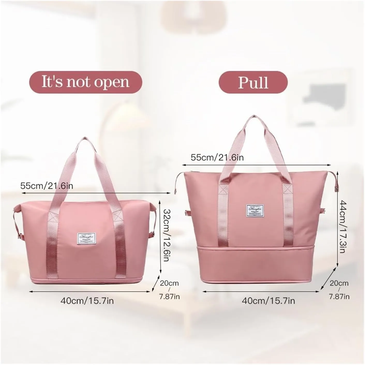 SOYON Large Capacity Travel Bag,Double Layer Wet Separation Travelling Bag,Collapsible Waterproof Large Capacity Travel Handbag For Outdoor(Cherry Blossom Pink)