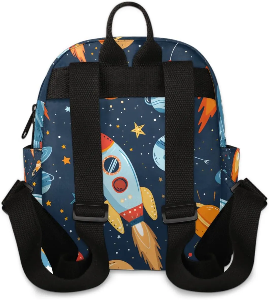 Space Rocket Mini Backpack Purse for Women Universe Planet Fashion Lightweight Small Backpacks Shoulder Bag for Travel Work Shopping