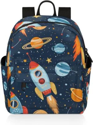 Space Rocket Mini Backpack Purse for Women Universe Planet Fashion Lightweight Small Backpacks Shoulder Bag for Travel Work Shopping