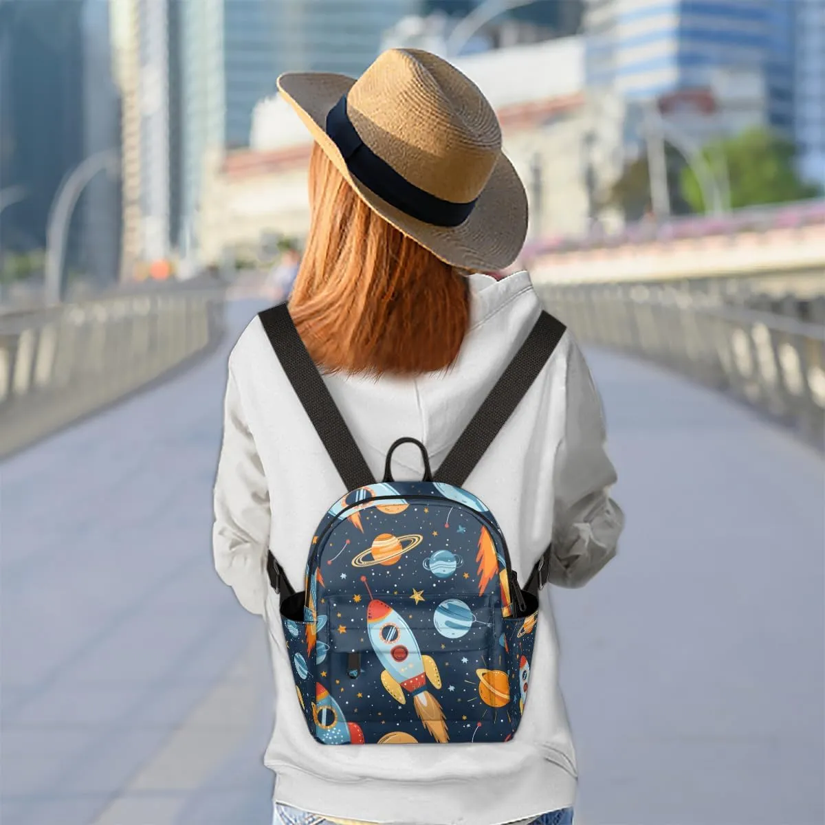 Space Rocket Mini Backpack Purse for Women Universe Planet Fashion Lightweight Small Backpacks Shoulder Bag for Travel Work Shopping