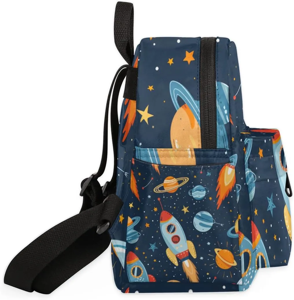 Space Rocket Mini Backpack Purse for Women Universe Planet Fashion Lightweight Small Backpacks Shoulder Bag for Travel Work Shopping