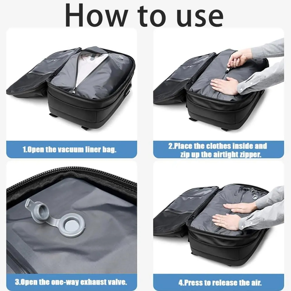 Space Vac Pro Backpack, Spacevac Pro Backpack, with Vacuum Seal Compression, 17”Laptop Vacuum Backpacks Travel with TSA Lock (NO Pump, C)