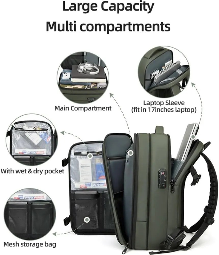 Space Vac Pro Backpack, Spacevac Pro Backpack, with Vacuum Seal Compression, 17”Laptop Vacuum Backpacks Travel with TSA Lock (NO Pump, C)