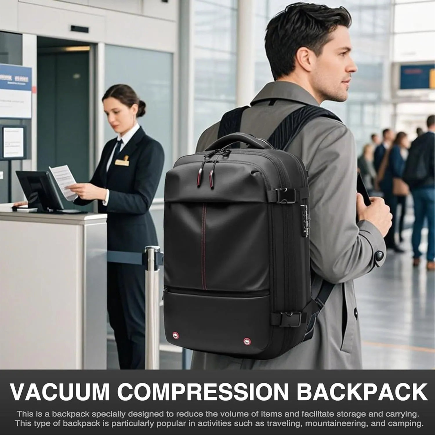 Space Vac Pro Backpack, Spacevac Pro Backpack, with Vacuum Seal Compression, 17”Laptop Vacuum Backpacks Travel with TSA Lock (NO Pump, C)