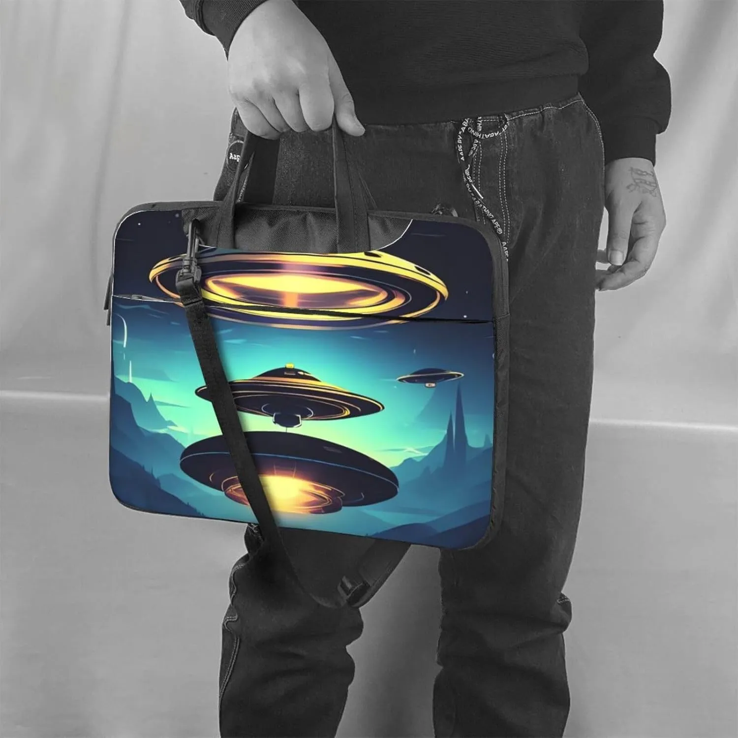 Spacecraft Descend Laptop Shoulder Bag Portable Laptop Bag Laptop Case Crossbody Briefcase w/Strap Handle