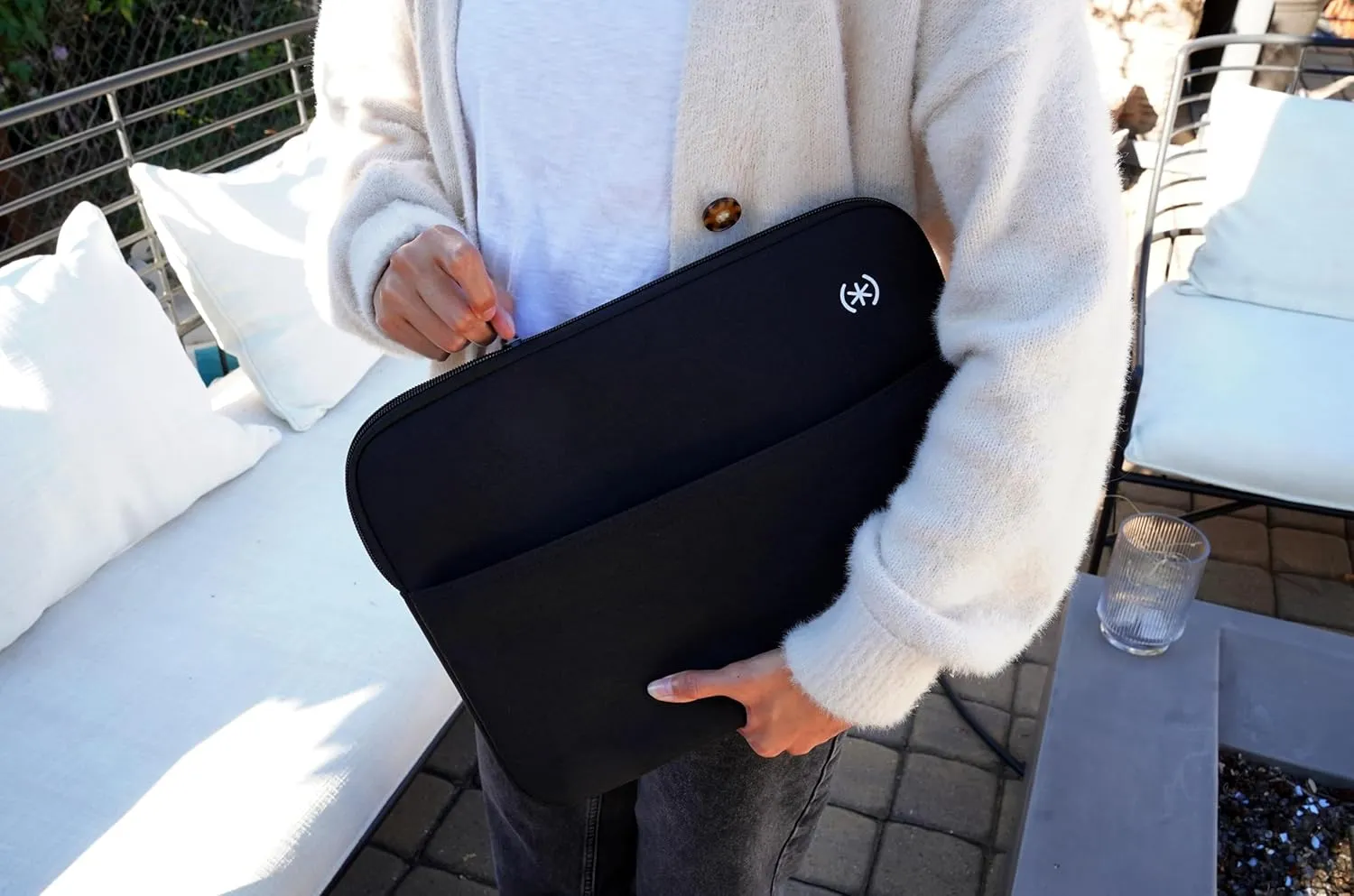 Speck Transfer Pro-Pocket Universal 13-14 Inch Laptop Sleeve with Front Pocket - Durable Protective Case (Compatible with MacBook Air M2/M3/M4 13-inch, 2022-2025) - Coastal Blue/White