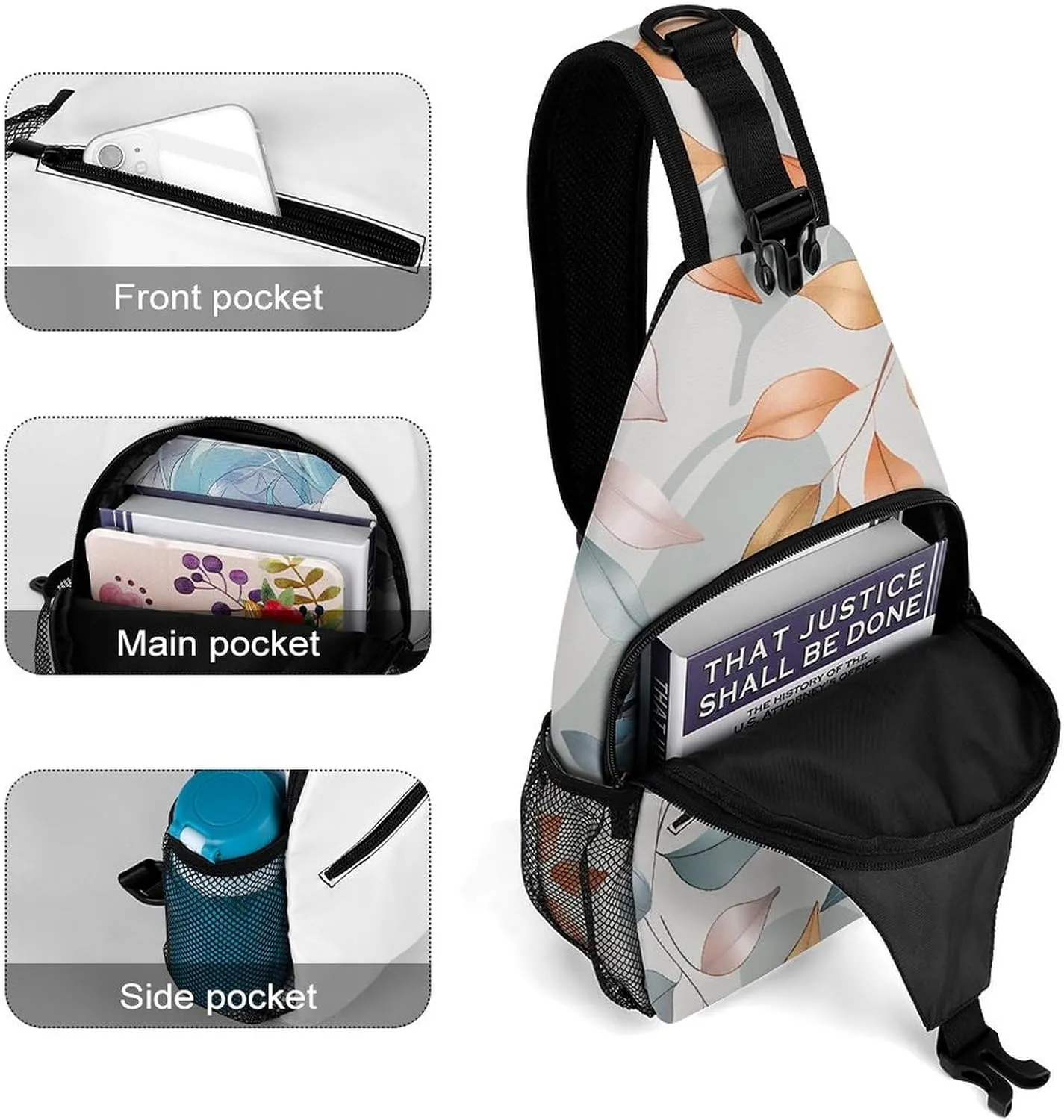 Spring Floral Patterns Sling Bag Lightweight Crossbody Chest Pack Travel Shoulder Bag with Adjustable Strap