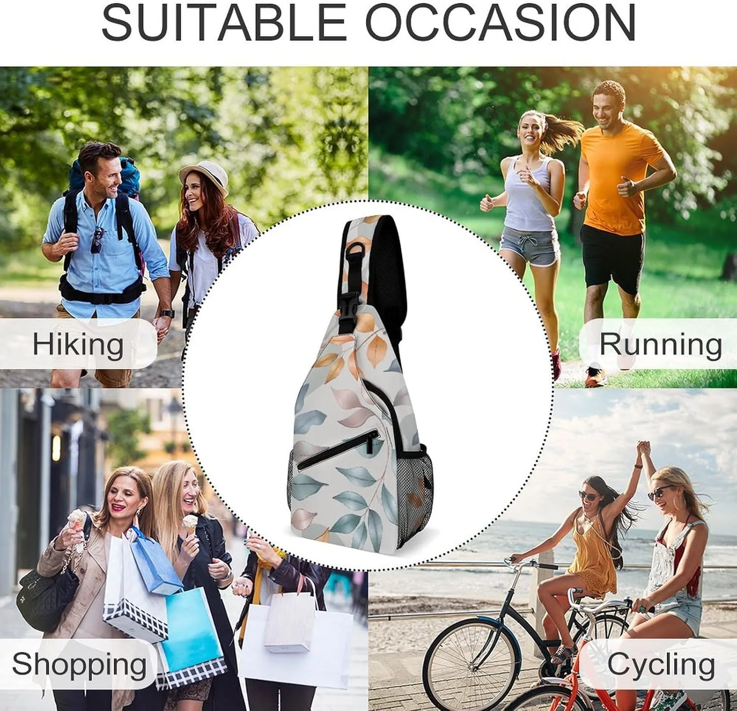 Spring Floral Patterns Sling Bag Lightweight Crossbody Chest Pack Travel Shoulder Bag with Adjustable Strap