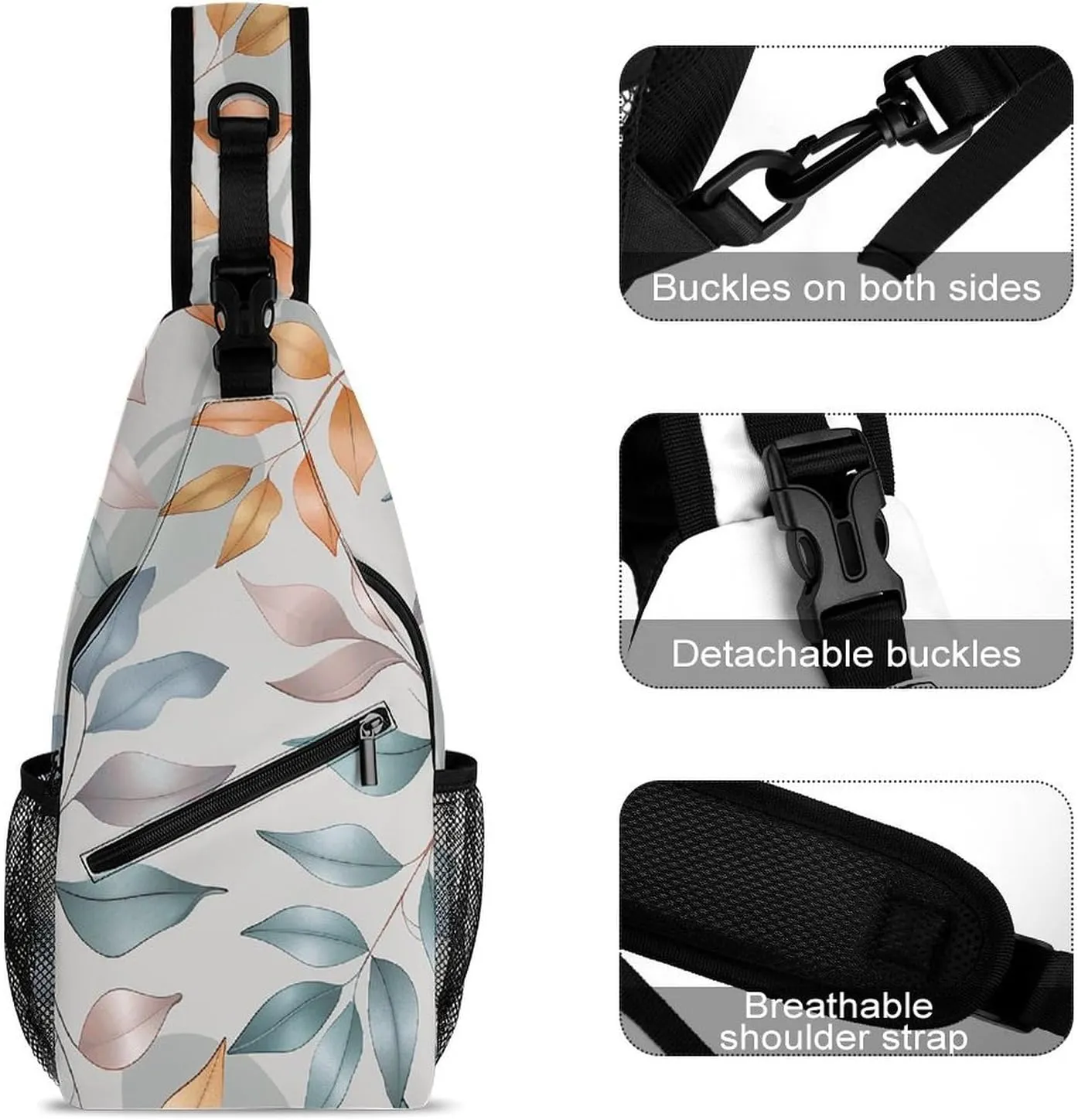 Spring Floral Patterns Sling Bag Lightweight Crossbody Chest Pack Travel Shoulder Bag with Adjustable Strap