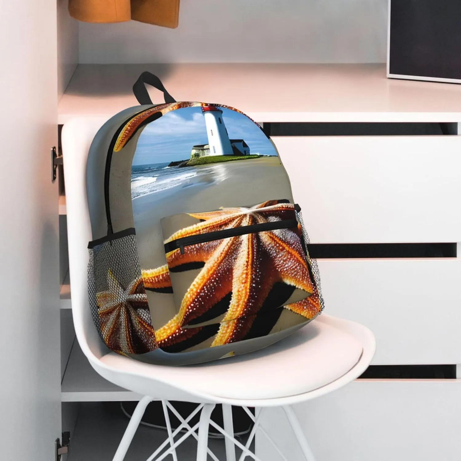 Starfish Lighthouse Beach Backpack Cute Print Bookbag Women Travel Casual Water-resistant Backpack Travel Bag bags