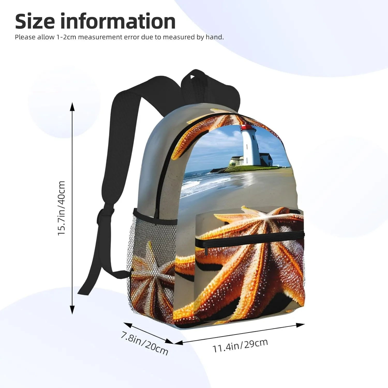 Starfish Lighthouse Beach Backpack Cute Print Bookbag Women Travel Casual Water-resistant Backpack Travel Bag bags