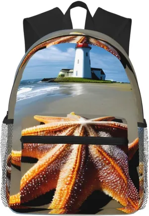 Starfish Lighthouse Beach Backpack Cute Print Bookbag Women Travel Casual Water-resistant Backpack Travel Bag bags