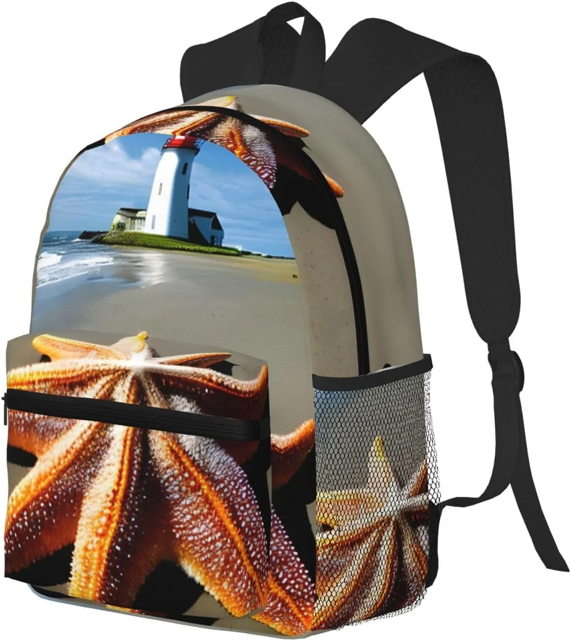 Starfish Lighthouse Beach Backpack Cute Print Bookbag Women Travel Casual Water-resistant Backpack Travel Bag bags