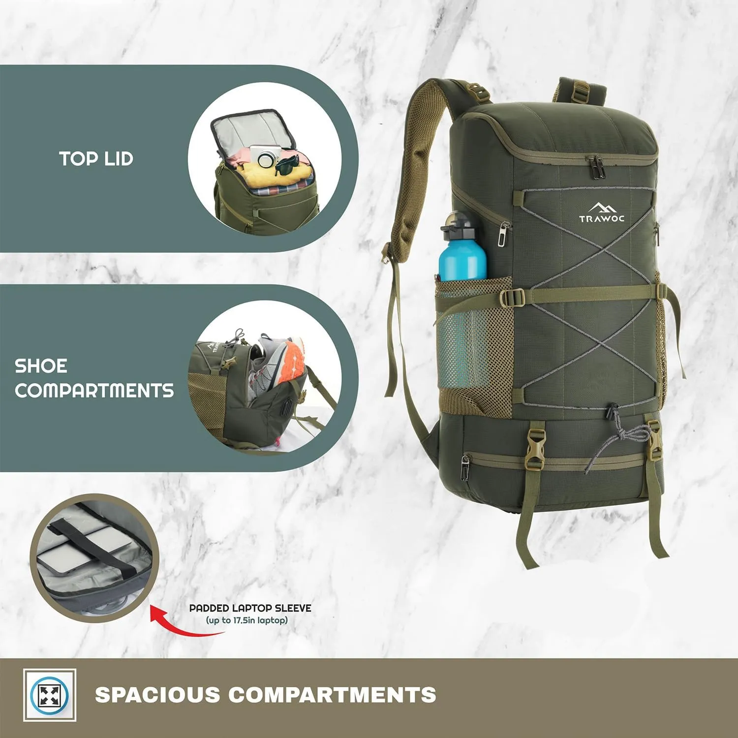 STEALTH 40L Travel Backpack for Men and Women, Laptop & Shoe Compartment Rain Cover,Casual Bag for trekking & Hiking