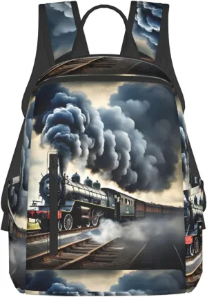 Steam Train Clouds Lightweight Backpack Travel Shoulder Bag with Stylish Print, Leisure Day Trips Shopping Backpack
