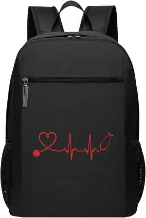 Stethoscope Heartbeat Doctor Nurse Travel Laptop Backpack, Business Anti Theft Slim Sturdy Laptops Backpacks, College Computer Bag Gift for Men & Women Fits 17 Inch Notebook,Black